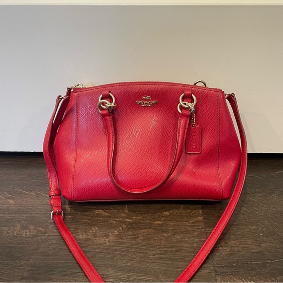COACH Mini Christie Carryall Cross grain Leather 3 Compartment Beautiful Red Bag - Picture 1 of 11